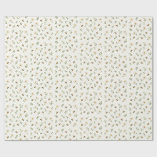 Papel De Presente Margarida de Mel de Aguarela em Verde Salvia