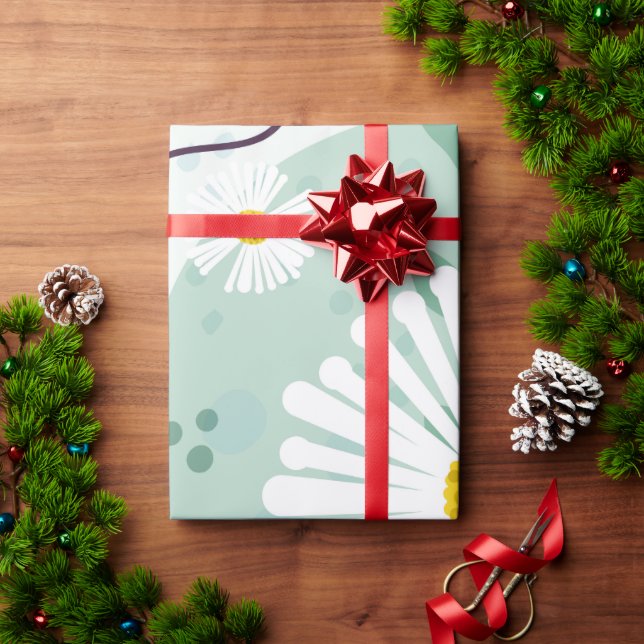 Papel De Presente Margarida de Praia Botânica Abstrata Moderna (Presente de Natal)