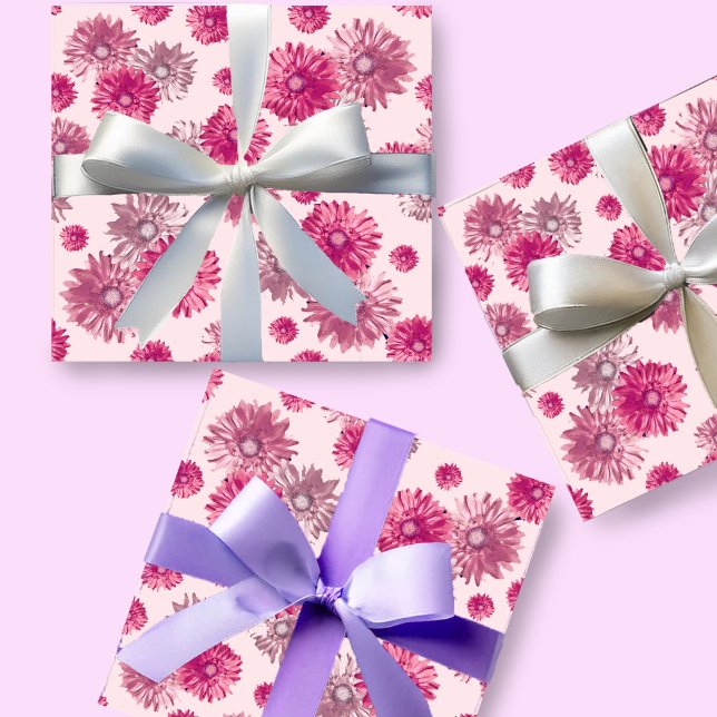 Papel De Presente Margarida Gerbera Rosa Bonita Floral (Criador carregado)