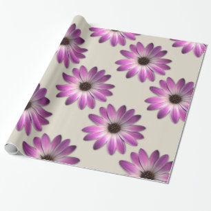 Papel De Presente Margarida Magenta Rosa em Impressão de Couro Creme