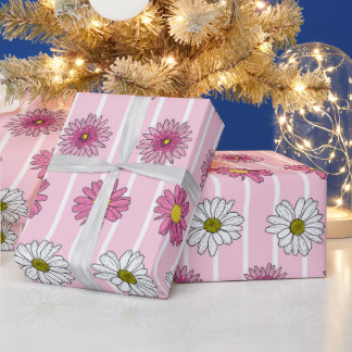 Papel De Presente Margarida Rosa e Branca Branca