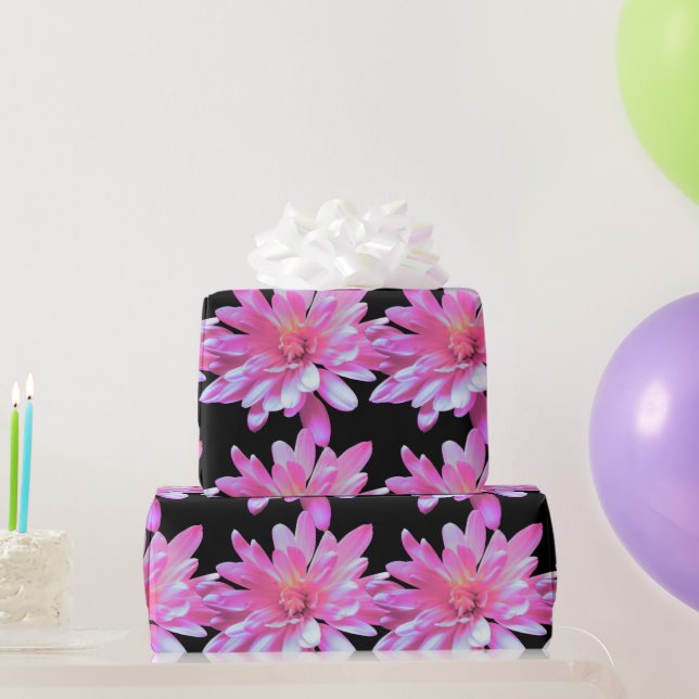 Papel De Presente Margarida rosa, zínnia, cosmo, padrão de girassol (Presentes para festas)