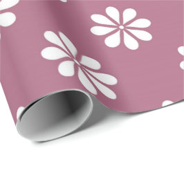 Papel De Presente Margaridas Brancas c/Fundo Rosa