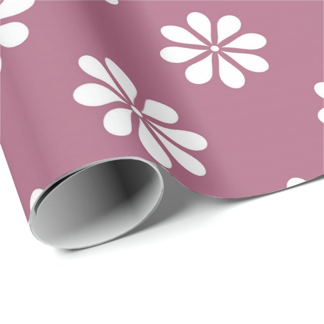 Papel De Presente Margaridas Brancas c/Fundo Rosa (Ponta do rolo)