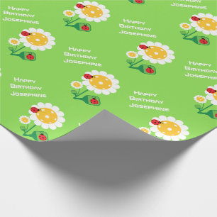 Papel De Presente Margaridas brancas com moldagem de nome personaliz