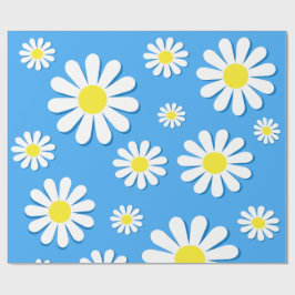 Papel De Presente Margaridas brancas com um fundo azul