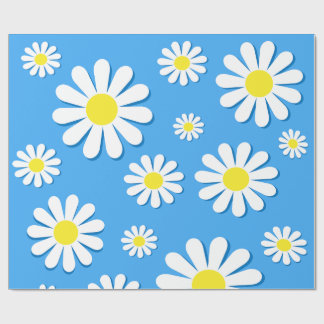 Papel De Presente Margaridas brancas com um fundo azul