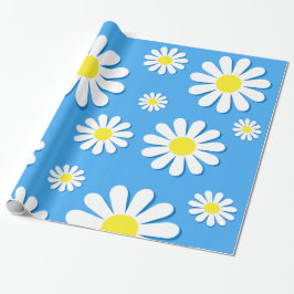 Papel De Presente Margaridas brancas com um fundo azul