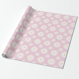 Papel De Presente Margaridas Brancas em Rosa
