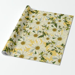 Papel De Presente Margaridas Brancas Flor Amarela Brilhante Festa