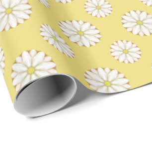 Papel De Presente Margaridas brancas no amarelo dourado