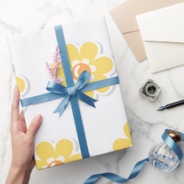 Papel De Presente Margaridas de Primavera em Verde Sage Pastel