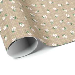 Papel De Presente Margaridas em Xadrez Marrom (escala pequena)