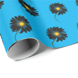 Papel De Presente margaridas pretas em azul-aqua