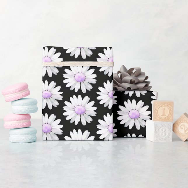 Papel De Presente Margaridas Roxas Bonitas Pontilhadas (Chá de bebê)