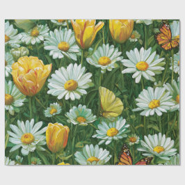 Papel De Presente Margaridas, Tulipas & Borboletas