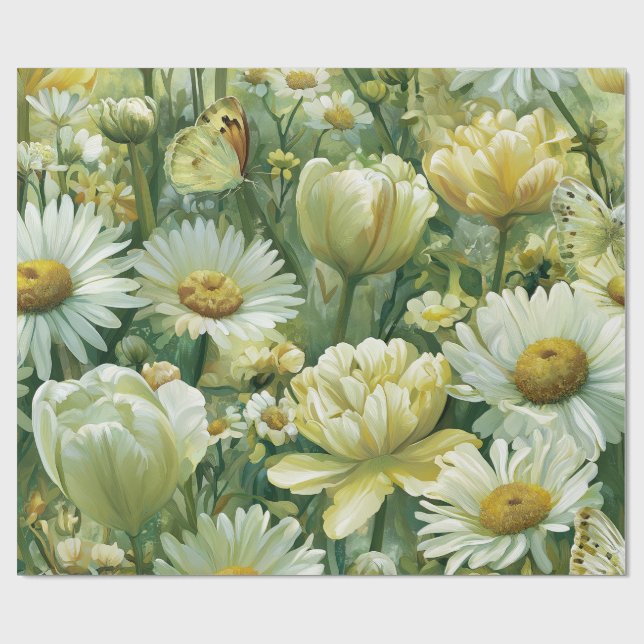 Papel De Presente Margaridas, Tulipas & Borboletas (Aberto)