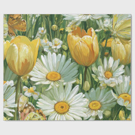 Papel De Presente Margaridas, Tulipas & Borboletas
