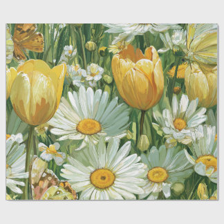 Papel De Presente Margaridas, Tulipas & Borboletas