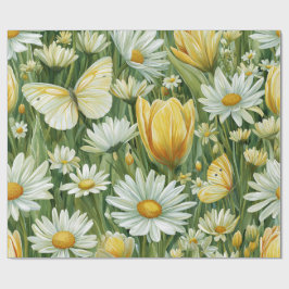 Papel De Presente Margaridas, Tulipas & Borboletas