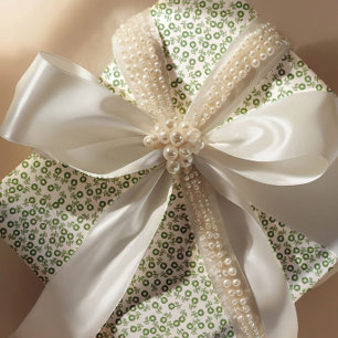 Papel De Presente Margaridas Verde-Salvia Desenhadas à Mão – Mini Fl