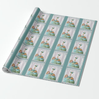 Papel De Presente Maria Antonieta em Aqua com bolo