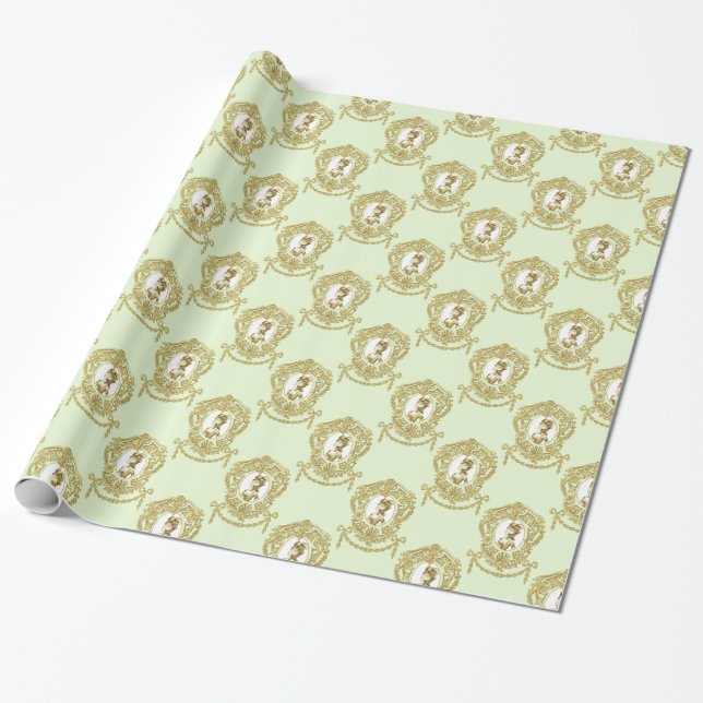Papel De Presente Marie Antoinette Wrappaper Green Cameo (Desenrolado)