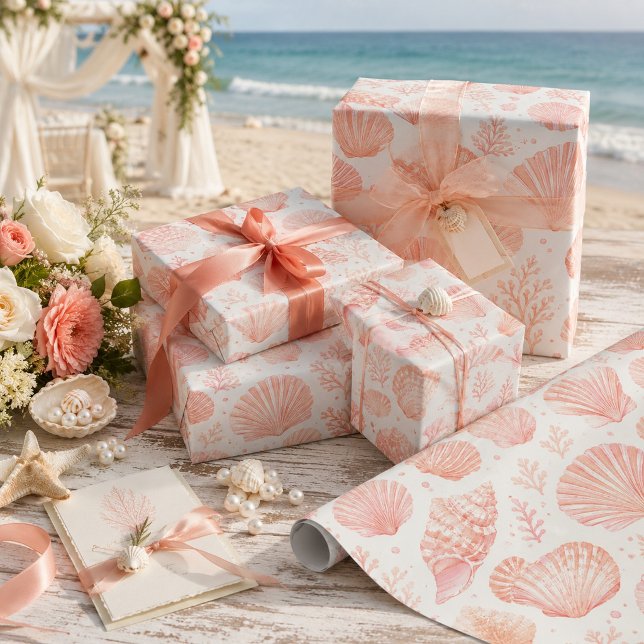 Papel De Presente Marinhas Conchas de Coral Costa Praia  (Criador carregado)