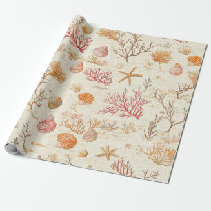 Papel De Presente Marinho Artístico Coral Concha Terracota Marfim