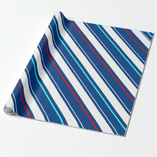 Papel De Presente Marinho Azul Branco Linhas de Grelha Regional Desl