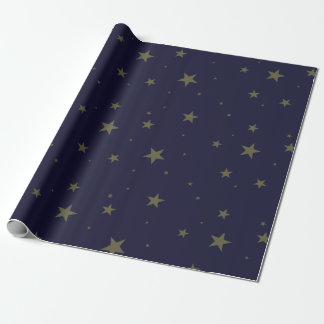 Papel De Presente Marinho Azul com estrelas douradas