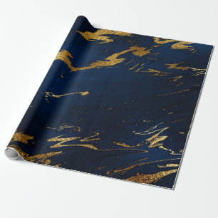 Papel De Presente Marinho azul de mármore Dourado da terra profunda
