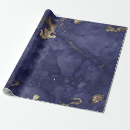 Papel De Presente Marinho azul Dourado Ink Grungy Preto Marble