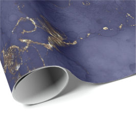 Papel De Presente Marinho azul Dourado Ink Grungy Preto Marble