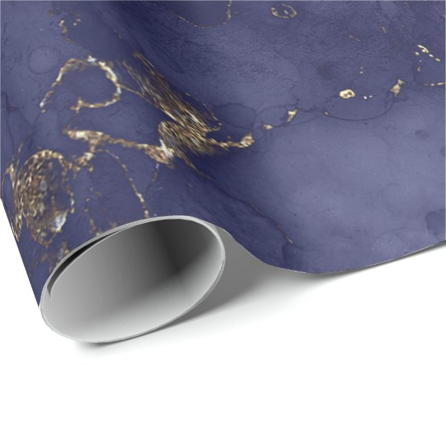 Papel De Presente Marinho azul Dourado Ink Grungy Preto Marble (Ponta do rolo)