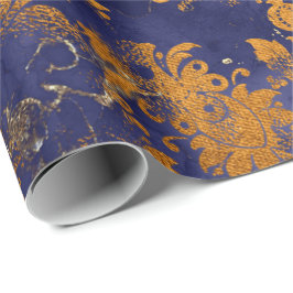 Papel De Presente Marinho Azul,  Dourado, Mel, Chique Pulverulento