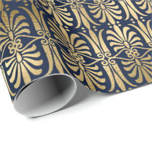 Papel De Presente Marinho azul elegante Dourado do preto do