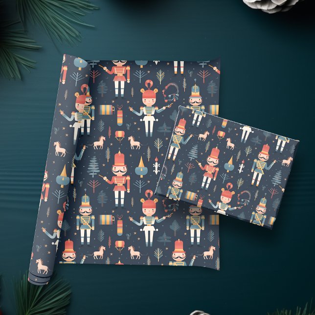 Papel De Presente Marinho Azul Festivo Natal (Nutcracker Navy Blue Festive Christmas Wrapping Paper)