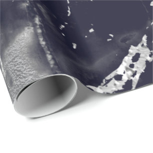 Papel De Presente Marinho Azul Marble Cinza Silver Strokes Stone VIP