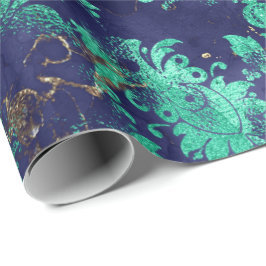 Papel De Presente Marinho Azul Mint Verde Floral Chique Grungente