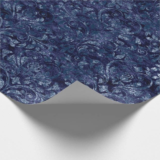 Papel De Presente Marinho Azul Real Damask Cruzado Velvetc Emerald (Ponta)