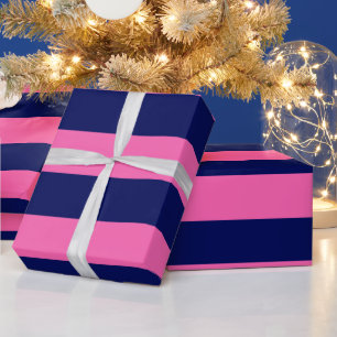 Papel De Presente Marinho Azul, Rosa Quente #2 XL Pré-Pixel Stripe 1