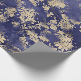 Papel De Presente Marinho Azul Sepia Dourada Grafite da Flor Shabby