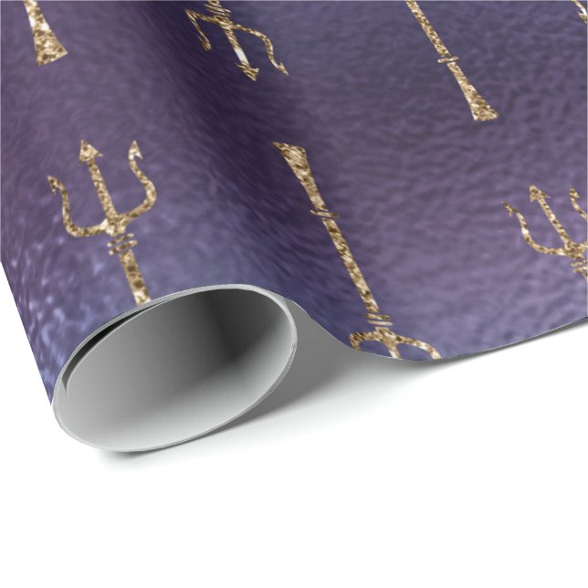 Papel De Presente Marinho Azul Sereia Oceano Glitter Dourado Neptun (Ponta do rolo)