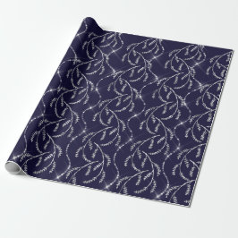 Papel De Presente Marinho azul Sparkly Laurel Floral Silver Diamante