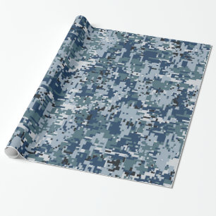 Papel De Presente Marinho Blue Digital Camouflage Decor