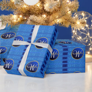 Papel De Presente Marinho Blue Faux Glitter Bokeh Sparkly Monograma