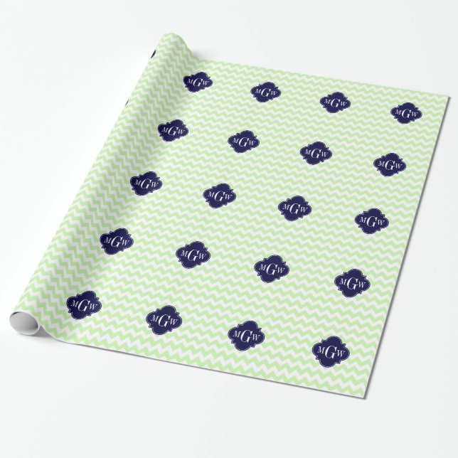 Papel De Presente Marinho Celeron Whevron Blue Quatrefoil 3 Monogram (Desenrolado)