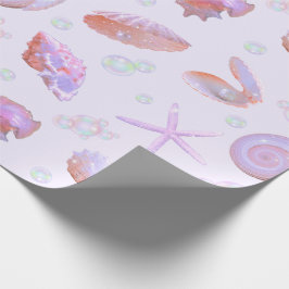 Papel de Presente Marinho com Conchas e Pérolas Pa