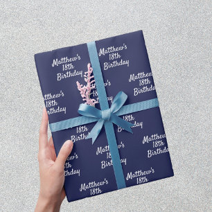Papel De Presente Marinho de aniversário azul com nome branco script